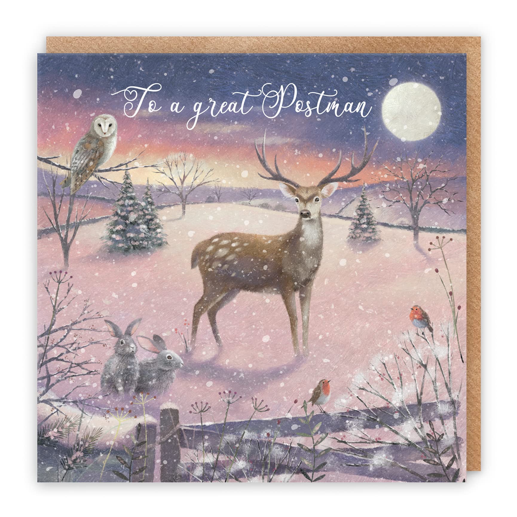 Hunts England - Postman Christmas Card - 'The Stag' - To A Great Postman - Christmas Card For Postman - Milo's Gallery Collection - Lovely Thank You Wording Inside - For Him Or Her