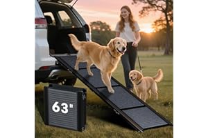 HBTower 63" Long & 17.3" Wide Folding Dog Ramp for Car, SUV & Truck – Portable Pet Ramp with Non-Slip Surface, Extra Wide Steps for Large Dogs Up to 250LBS