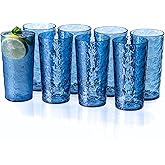MIYOPESI 18oz Acrylic Glasses Drinkware (Set of 8), Ice-carved Design Shatter-Proof Plastic Cups, Reusable Plastic Drinking Tumblers, BPA-Free, Dishwasher-Safe (Blue)