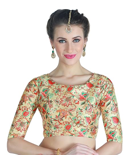Women's Digital Printed Multi - Coloured Saree Blouse With Boat Neck.