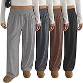 Locoowai 4 Pack Women's Plus Size Yoga Pants Wide Leg High Waist Sweatpants Casual Baggy Joggers with Pockets Winter
