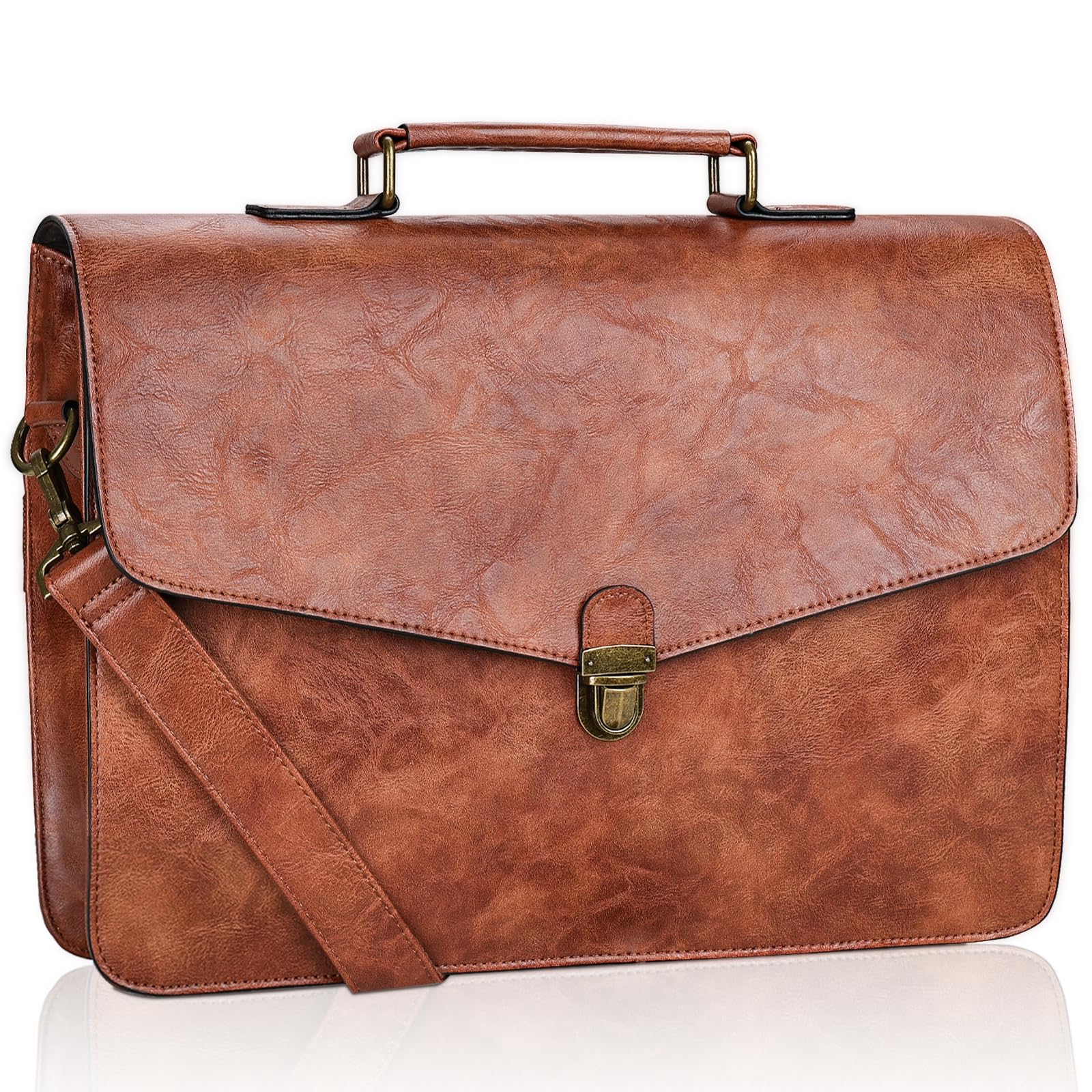 Photo 1 of ESTARER Mens Leather Briefcase 15.6 Inch Laptop Messenger Bag, Computer Shoulder Bag Professional Office Satchel for Work Business, Brown