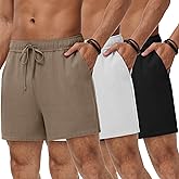 Neer 3 Pack Men's Linen Shorts Casual Lightweight Elastic Waist Drawstring Summer Shorts with Pockets