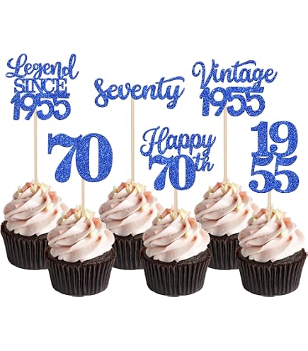Rsstarxi Cupcake-Topper 70. Geburtstag – Vintage 1955 Design, 24 Stück, 5,6 X 12,7 Cm, Aus Karton