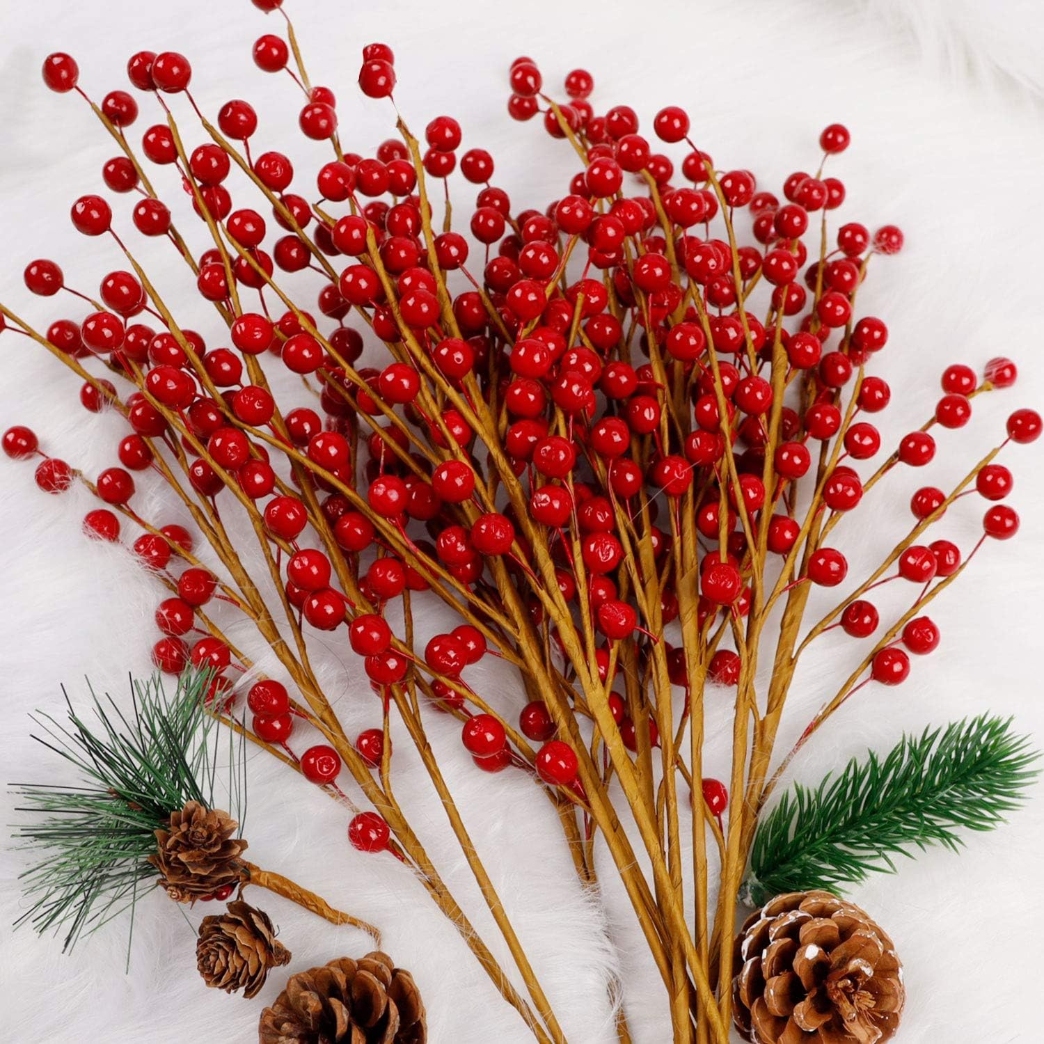 Wreaths, Garlands & Swags - DR.DUDU 12 Pack Christmas Artificial Berry Twigs for Christmas Tree Decoration, 16.5