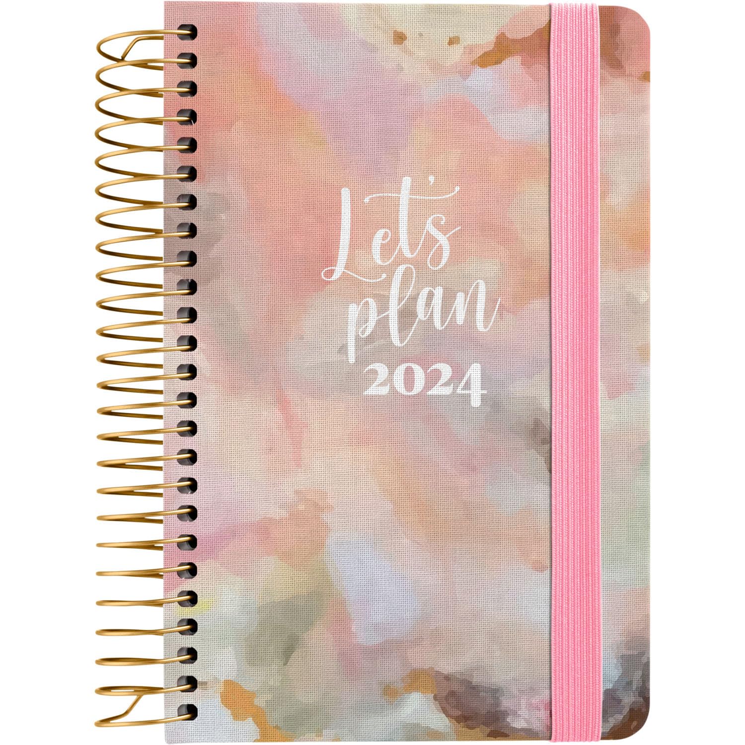 Grafoplás | 2024 A6 Annual Diary | Silky Design | Spanish | Week to View | 10.5 x 15 cm | Spiral Bound | Hard Cover Lined in Printed Fabric | Elastic Closure | Perfect for Managing Your Time