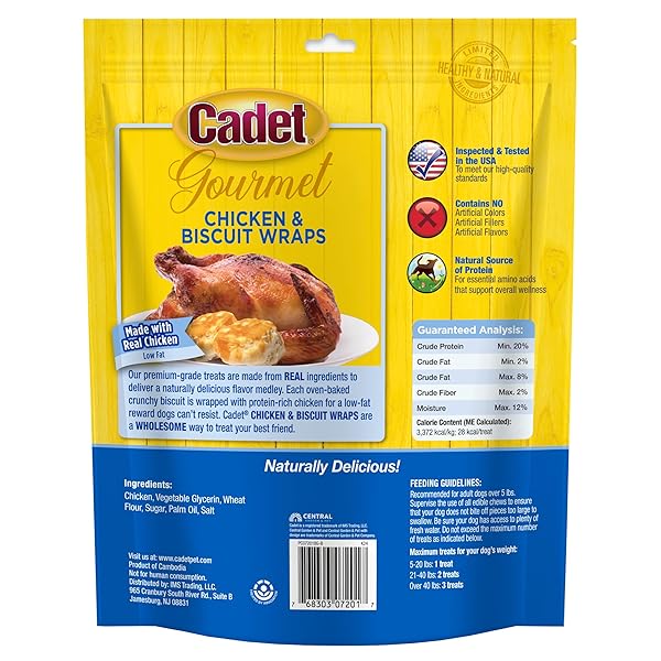 CADET GOURMET CHICKEN WRAPPED BISCUIT DOG TREATS, TRAINING TREATS FOR SMALL AND LARGE DOGS, INSPECTED & TESTED IN USA, 14 OZ.