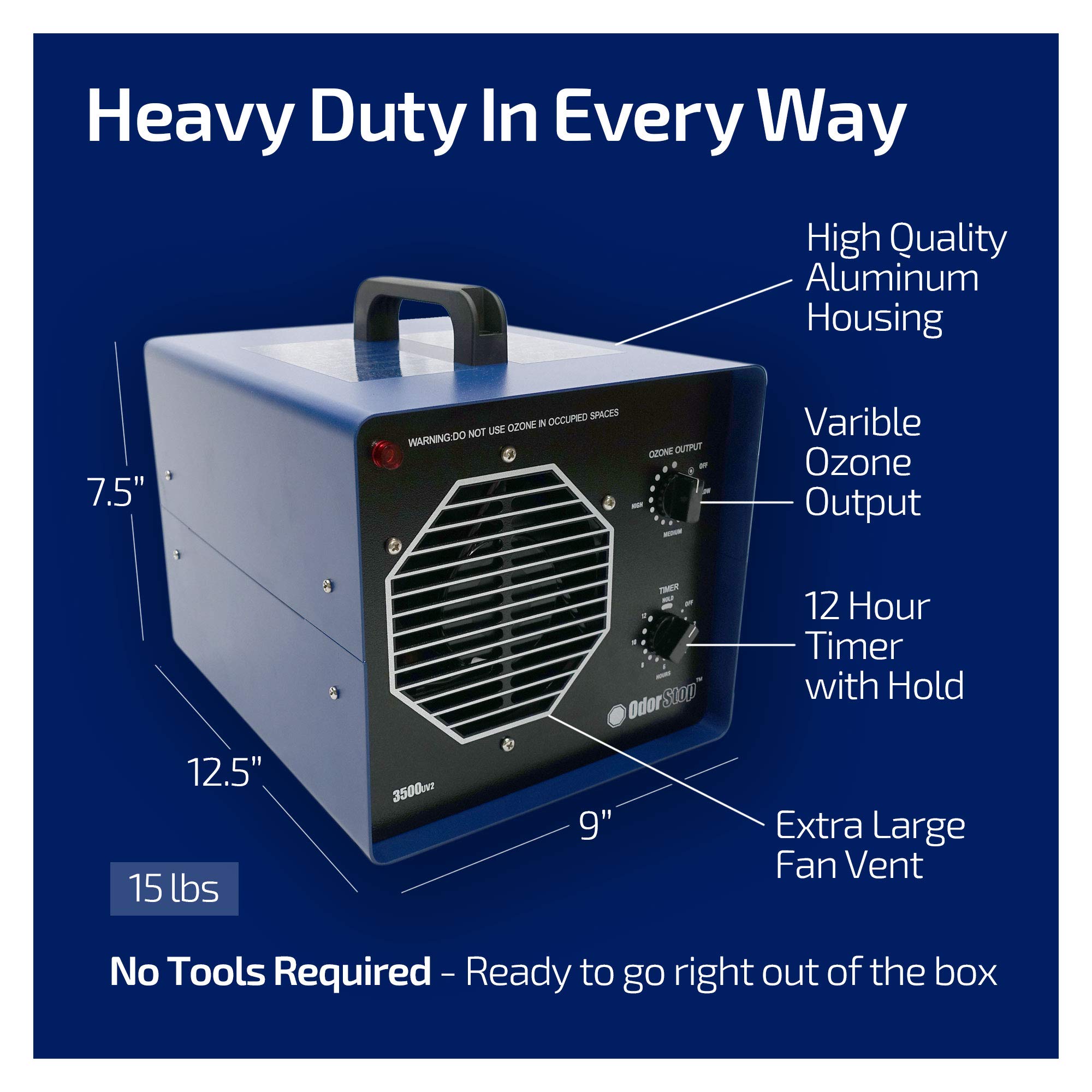 OdorStop OS4500UV2 Professional Grade Ozone Generator/UV Air Purifier for Areas of 4500 Square Feet+, For Deodorizing and Purifying Large Spaces Such as Commercial Properties and Gyms