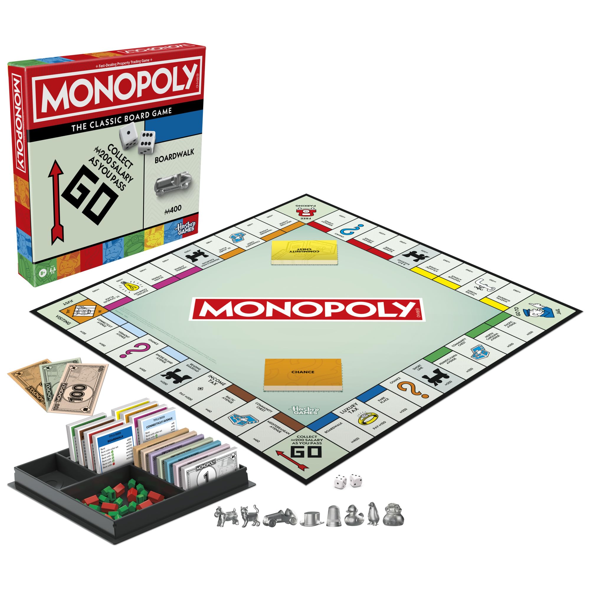 Monopoly Board Game | Classic Game with Storage Tray and Larger Tokens | Ages 8+ | 2 to 6 Players | Family Games for Kids and Adults | Kids Gifts