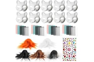 APZ DIY Cat Therian Mask Kit with Eye Meshes Faux Fur Strips Gem Stickers,Therian Mask Arts Crafts Kit,Costume Masks for Masquerade Halloween