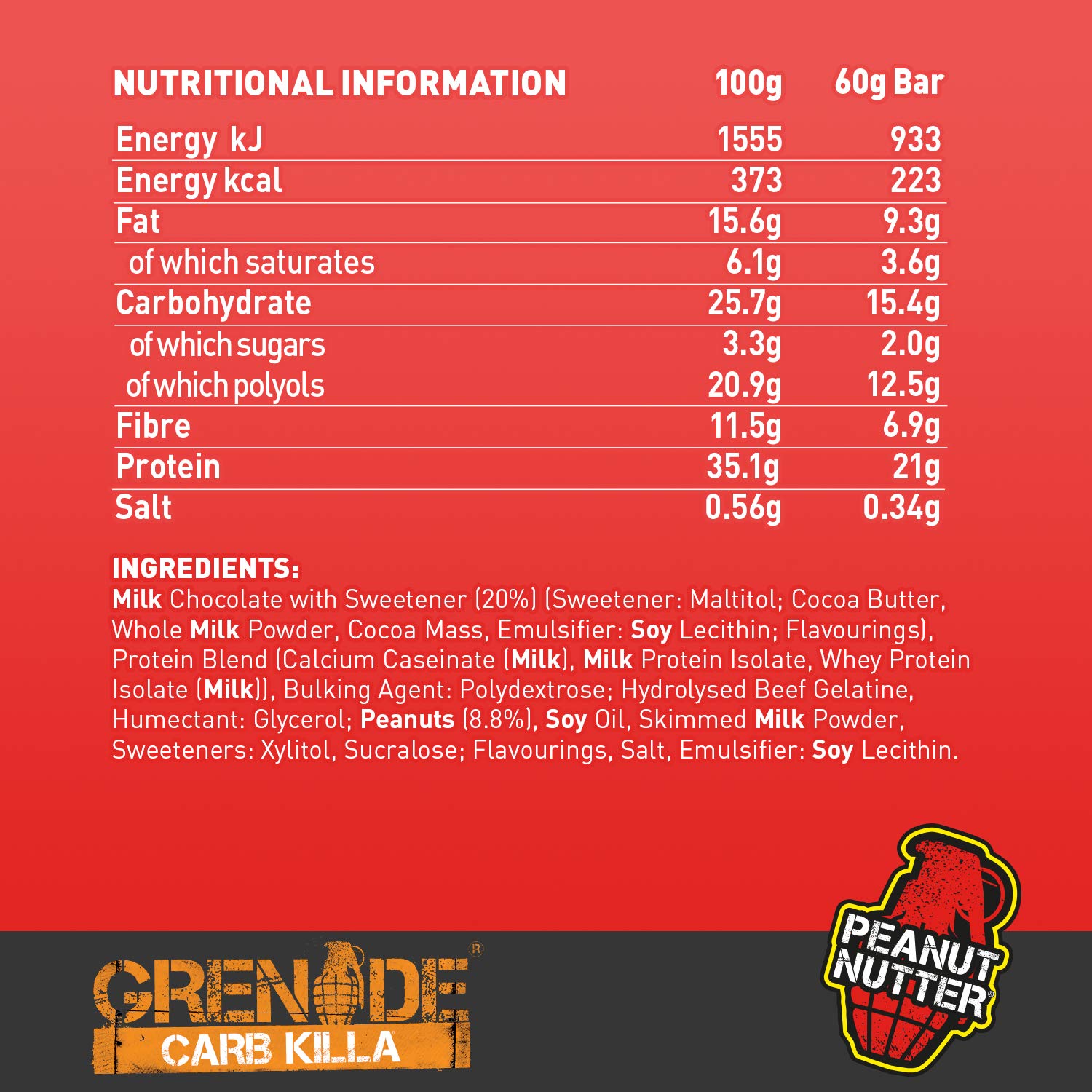 Grenade Carb Killa Protein Bar Peanut Nutter 12 Bars Buy Online