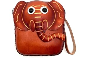 XYC INNOVATION Handmade 3D Cute Animal Cartoon Leather Cowhide Coin Purse, Wallet, and Key Case - Zippered Pouches with Wristband Clutch for Easy Hand-Holding and Gift Giving New Coin Purse (elephant front square)