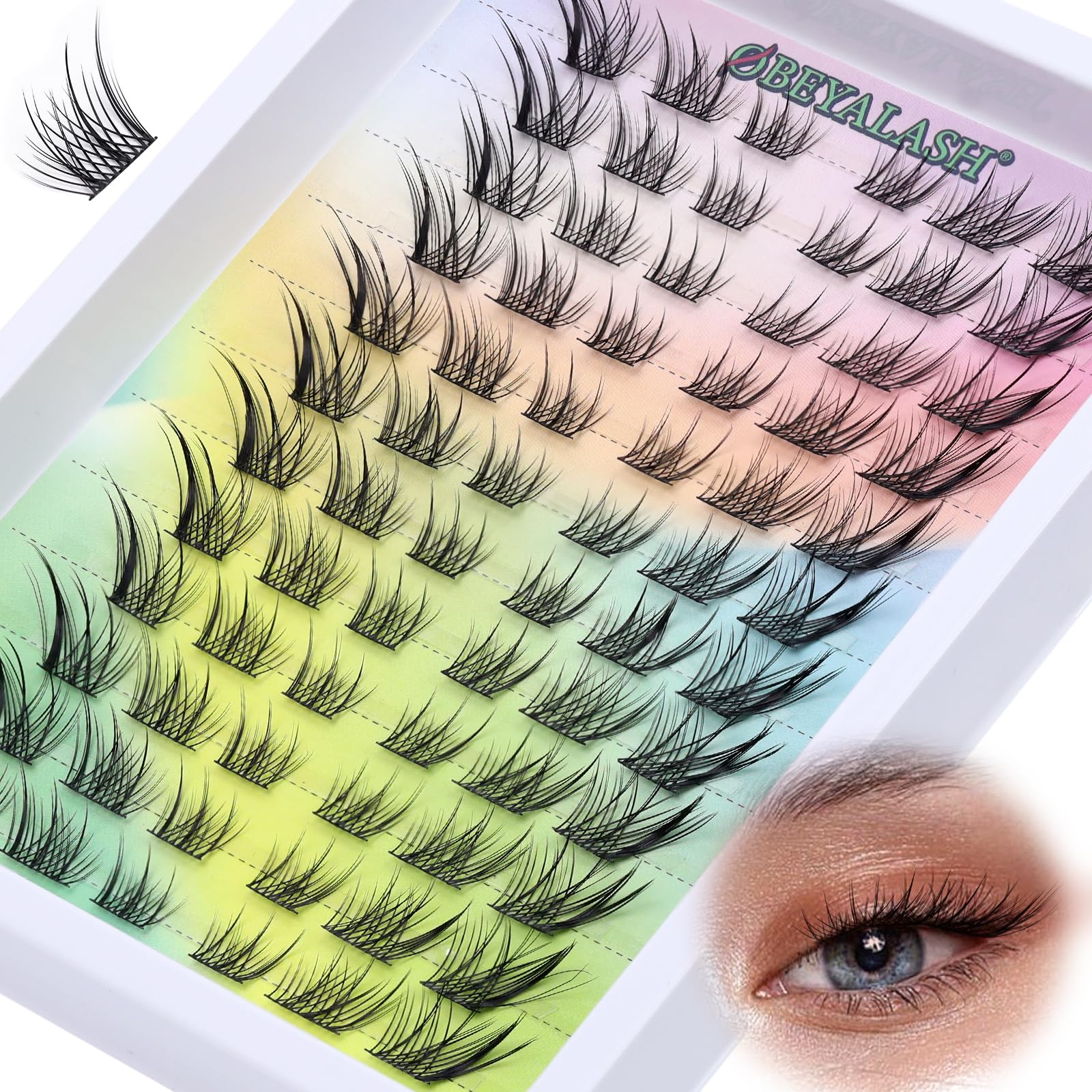 Obeyalash Fox Eye Individual Cluster Lashes Natural Wispy Lash Clusters C Curl Eyelash Clusters Cat Eye Individual Eyelashes with Spikes 72pcs DIY Lash Extensions