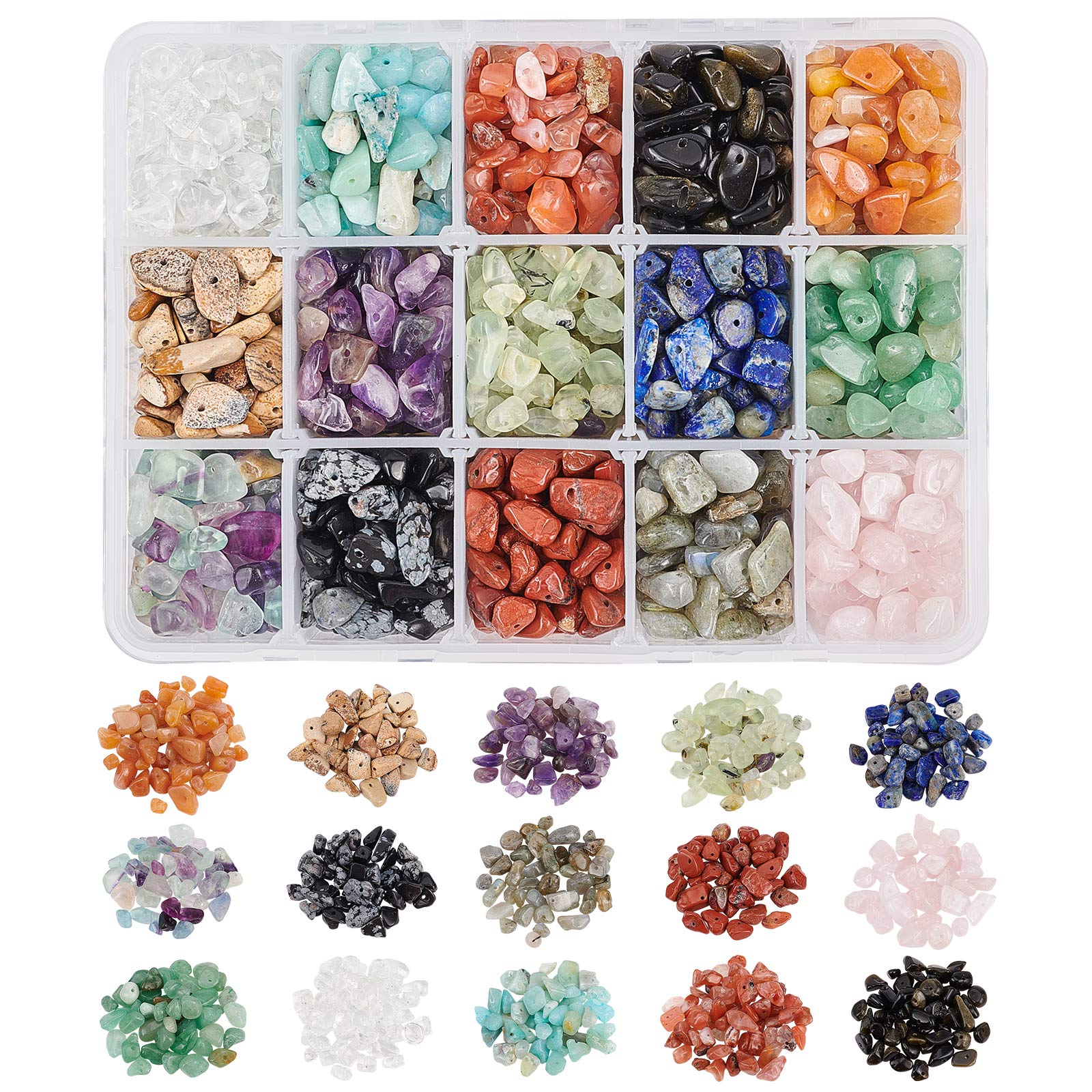 NBEADS 1 Box Gemstone Chips Beads, 15 Stones Natural Irregular Shaped Nugget Loose Beads Stone for Jewelry Making, 5-10mm