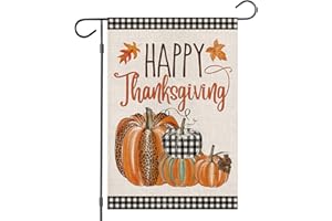 EKOREST Happy Thanksgiving Fall Garden Flags for Outdoor,12x18 Double Sided,Harvest Buffalo Plaid Pumpkins Yard Flags,Small Thanksgiving Day Garden Decor for Autumn Outside Porch Lawn Holiday