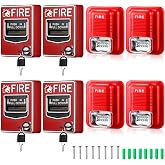 Relaxweex 8 Pcs Fire Alarm Pull Station Fire Warning Siren | 12/24v Dc Sound and Light Emergency Alar, Dual Action Manual Call Point with Key Security, Horn Buzzer, For Home or Office
