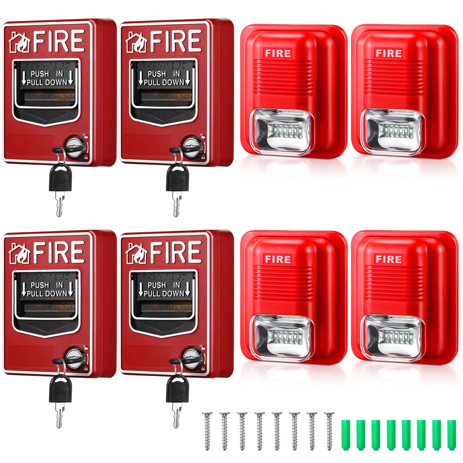 Photo 1 of Relaxweex 8 Pcs Fire Alarm Pull Station Fire Warning Siren 12/24V DC Sound and Light Emergency Alarm Dual Action Manual Call Point with Key Security Horn Buzzer for Home or Office