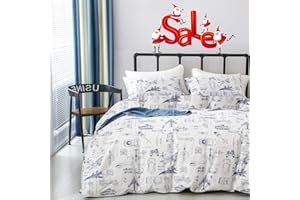 Wellboo Aircraft Duvet Cover Cotton Boys Kids Blue Train Military Cars Bedding Cover Sets Twin White and Blue Plane Cartoon Comforter Cover Children Aviation Transport Tank Quilt Covers Army Adventure