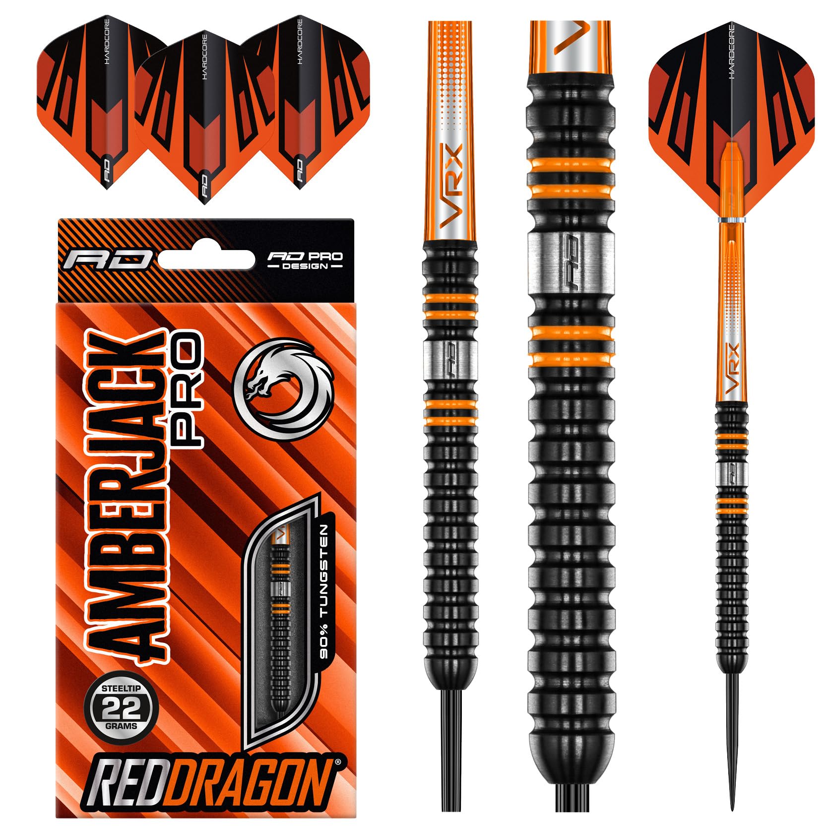RED DRAGON Amberjack Pro 1 22 Gram Premium Tungsten Darts Set with Flights and Stems