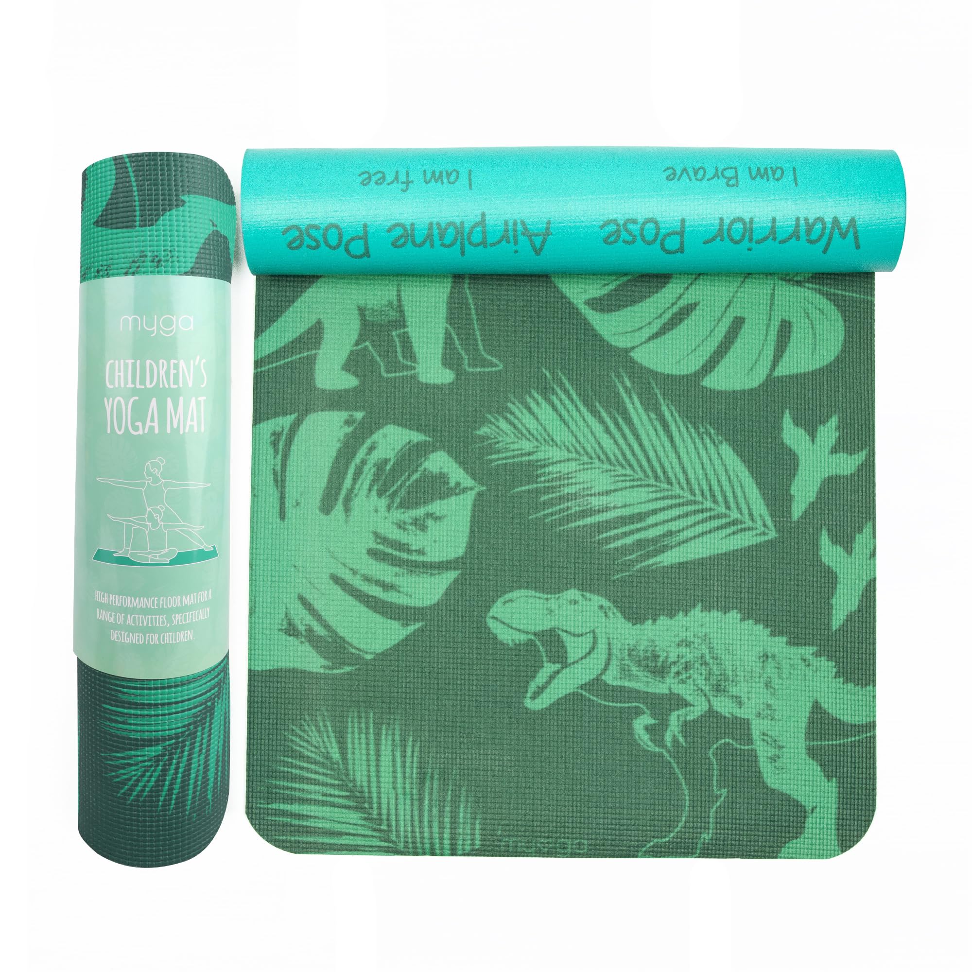 Myga Childrens Yoga Mat - Jurassic Jungle Printed Kids Yoga Mat - Childs Exercise Mat for Pilates, Non Slip Multi Purpose Fitness Mat - Core Workout for Home, Gym, Studio