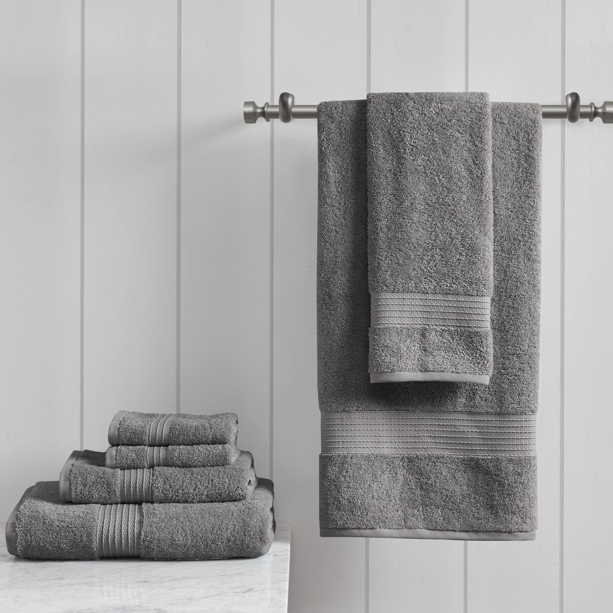 Photo 1 of Madison Park Organic 100% Cotton Bathroom Towel Set, Hotel & Spa Quality Highly Absorbent, Quick Dry, Include for Shower, Handwash & Facial Washcloth, Multi-Sizes, Charcoal