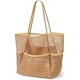 KPX Beach Bag with Mini Pocket, Beach Tote Bags for Women Large Foldable Mesh Swimming Pool Travel Bags - Sandproof