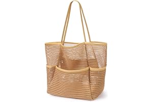 KPX Beach Bag with Mini Pocket, Beach Tote Bags for Women Large Foldable Mesh Swimming Pool Travel Bags - Sandproof