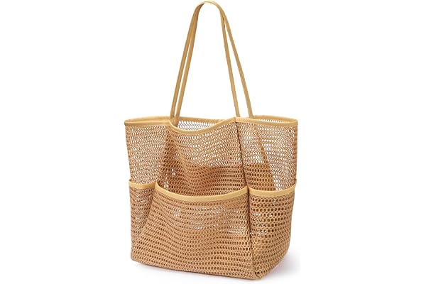 KPX Mesh Beach Bag, Tote Bag for Women Large Foldable Mesh Swimming Bag with Pockets - Sandproof, Waterproof