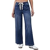 luvamia Wide Leg Jeans Woman High Waisted Trendy Pull On Elastic Waist Drawstring Stretchy Denim Jean Pants with Pockets