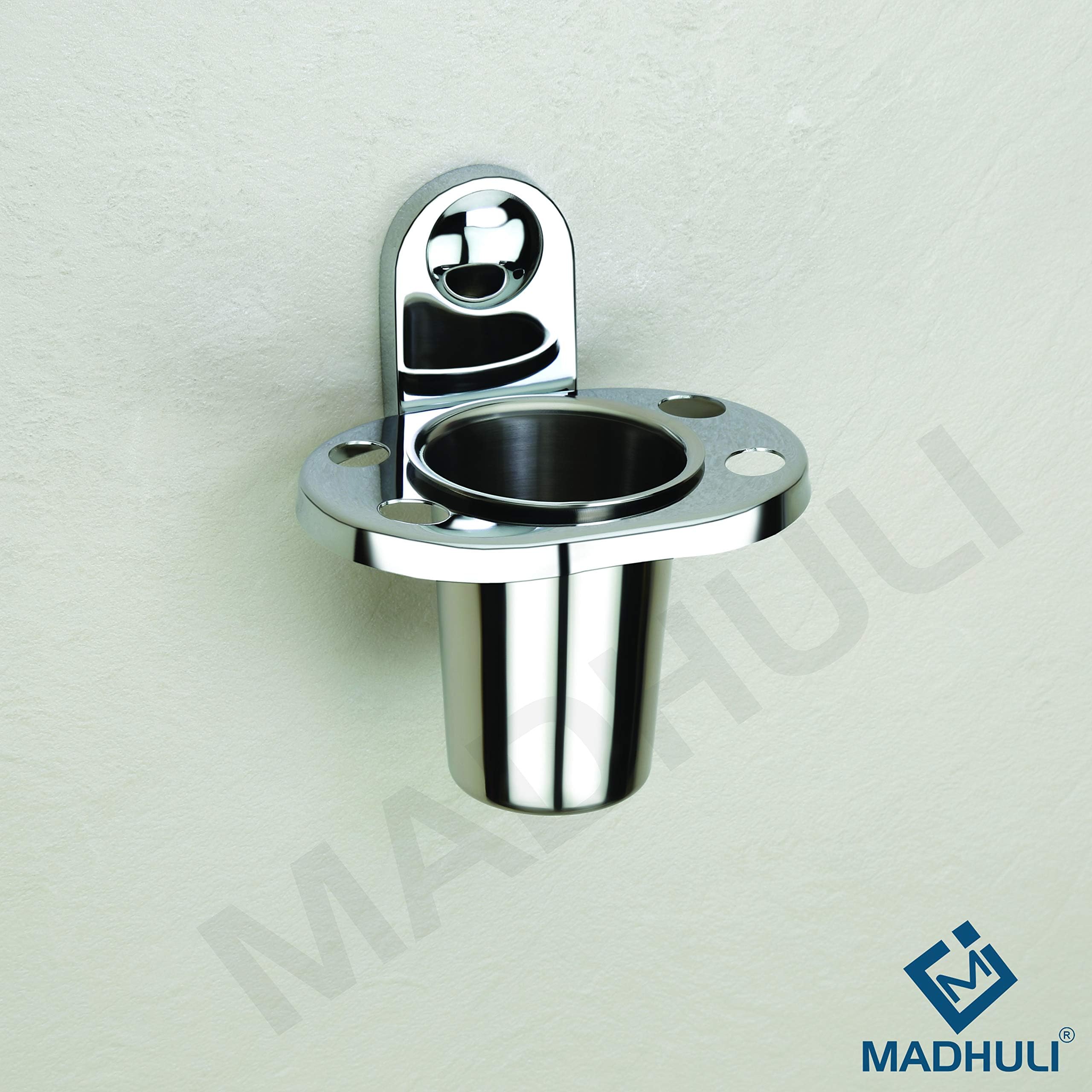 MADHULI D Cut High Grade Stainless Steel Bathroom Tooth Brush Holder/Tumbler Holder/Tumbler Stand (Stainless Steel) Set of 1
