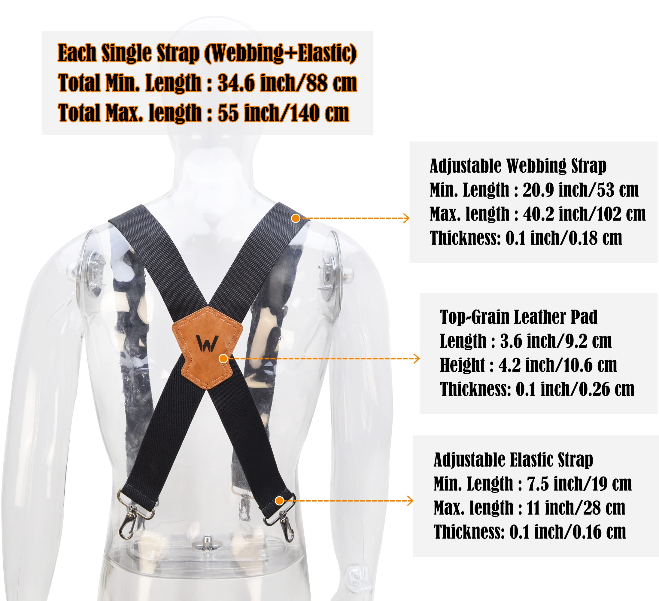 WELKINLAND 2Inch-Wide Heavy Duty Work Suspenders for Men