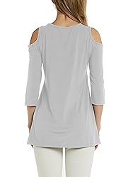 Afibi Womens Cold Shoulder 3/4 Sleeve Swing Tunic