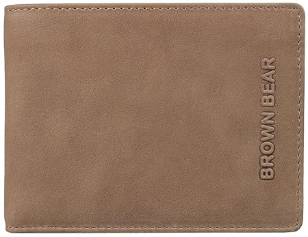 Brown Bear Geldbörse Herren Leder Braun Camel Vintage hochwertig Querformat Geldbeutel Männer Portemonnaie Portmonaise Portmo