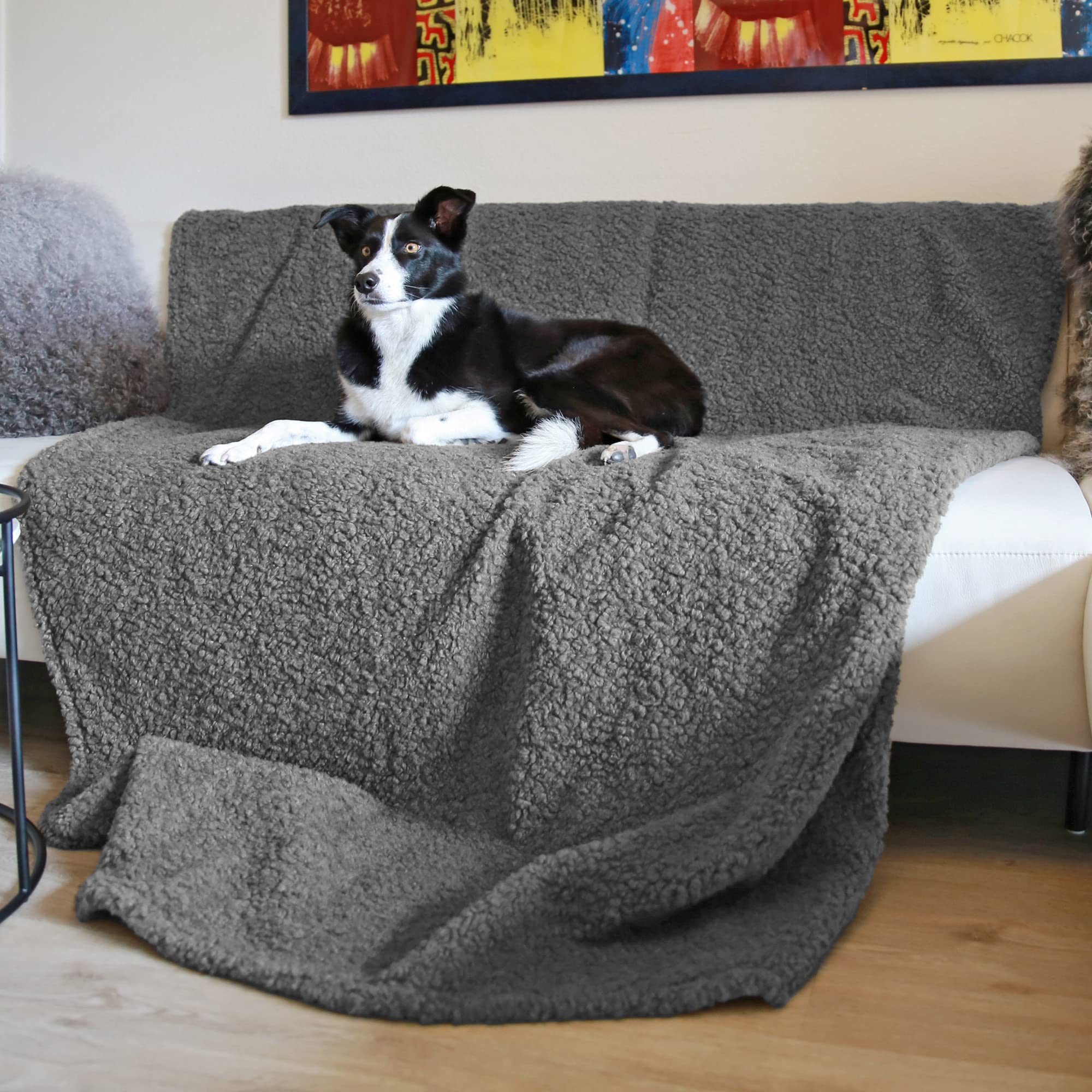 Catalonia Classy Waterproof Dog Blanket, Love Blanket Waterproof Couples, Bed Cover Fleece Sherpa Throw Blanket for Sofa,Washable Reversible Furniture Protector, 150×120 cm Light Grey/Dark Grey