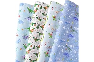 Titiweet Dinosaur Christmas Wrapping Paper - Christmas Wrapping Paper for Kids, 6 Large Sheets Dino Christmas Gift Wrap, 39.4 x 27.6 Inches Per Sheet(Dinosaur Christmas)