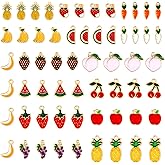 JIALEEY 60PCS Fruits Charm Assorted Gold Plated Enamel Mixed Apple Banana Pineapple Strawberry Grape Peach Charm Pendant DIY for Necklace Bracelet Earring Jewelry Making