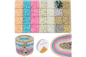 Llchunyun Clay Beads for Bracelets Making Heishi Beads Polymer Clay Beads Friendship Bracelet Making Kit for Adults Gold Silver Spacer Beads with Baroque Pearls Charms Crystal Beads (Beige)