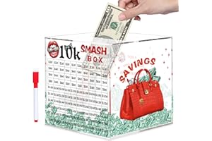 XIHEER 10k Smash Box for Money, Large Piggy Bank for Adults 10000 Savings Challenge Box, Money Saving Box for Cash, Big Unbreakable Clear Acrylic Money Saver Must Break to Open