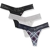 Tommy Hilfiger Women's Cotton Lace Thong Underwear Panties, Multi-Pack