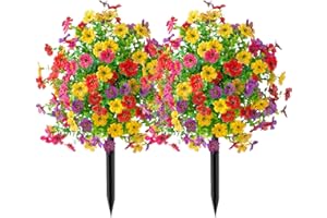23" Artificial Violet Topiary Ball Trees with Ground Spikes, UV Resistant & Waterproof Faux Flower Decor, Realistic Fake Flow