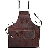 Real Progressive Leather Aprons For Men Tactical Mens Work Woodshop Brown Vintage Genuine Pockets - Adjustable