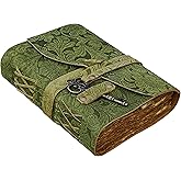 SH SHIFAA HANDICRAFT Leather Journal - Antique Handmade Deckle Edge Vintage Paper Leather Bound Journal - Book of Shadows Journal - Leather Sketchbook - Drawing Journal - Great Gift (Green) (7x5)
