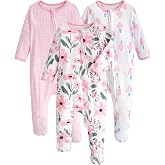 Yoofoss Baby Pajamas 100% Organic Cotton Newborn Sleepers Boy Girl Clothes | Two Way Zipper Footed Pjs for Newborn 0-3 3-6 6-9 12 18 24 Months, 3Pcs Soft Footies, Sleep and Play Baby Essentials