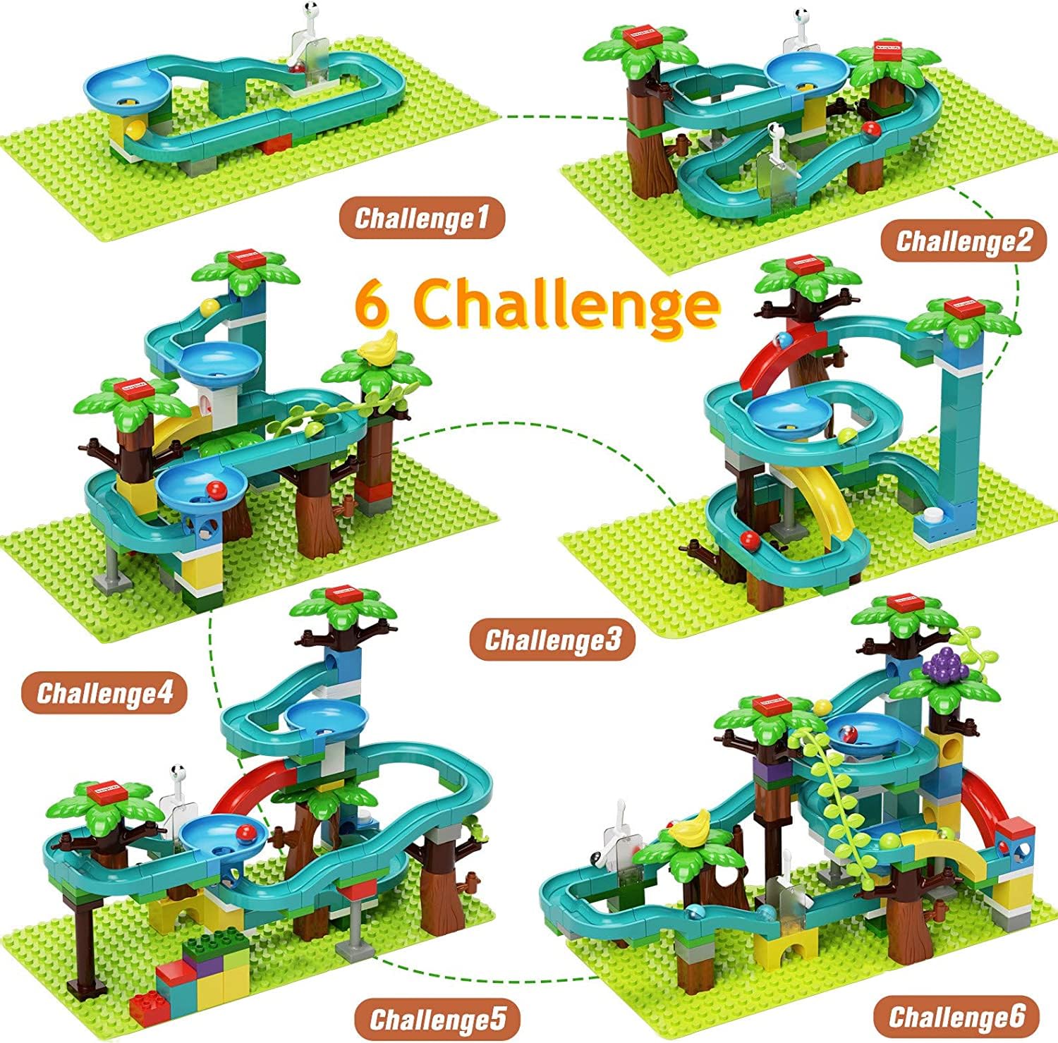 Exclusive Dinosaur Marble Run Building Blocks with Trigger Gravity Hammer Track Race, Compatible Building Brick Maze Game, STEM Educational Learning Toy Super Gift for Boys Girls Ages 4-8 (Marble Run)