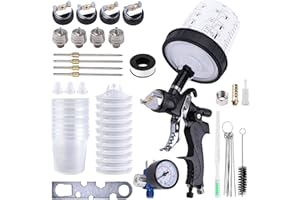 Zeinlenx HVLP Spray Gun with 10Pcs 600ML Disposable Paint Cups, 4 Nozzles,1.4/1.7/2.0/2.5mm, Automotive Gravity Feed Paint Spray Gun Kit with Air Compressor Regulator for Auto (Black)