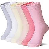 AMENLAN Girls Ruffle Crew Socks Little Kids School Uniform Cute Cotton Frilly Dress Socks 6 Pairs