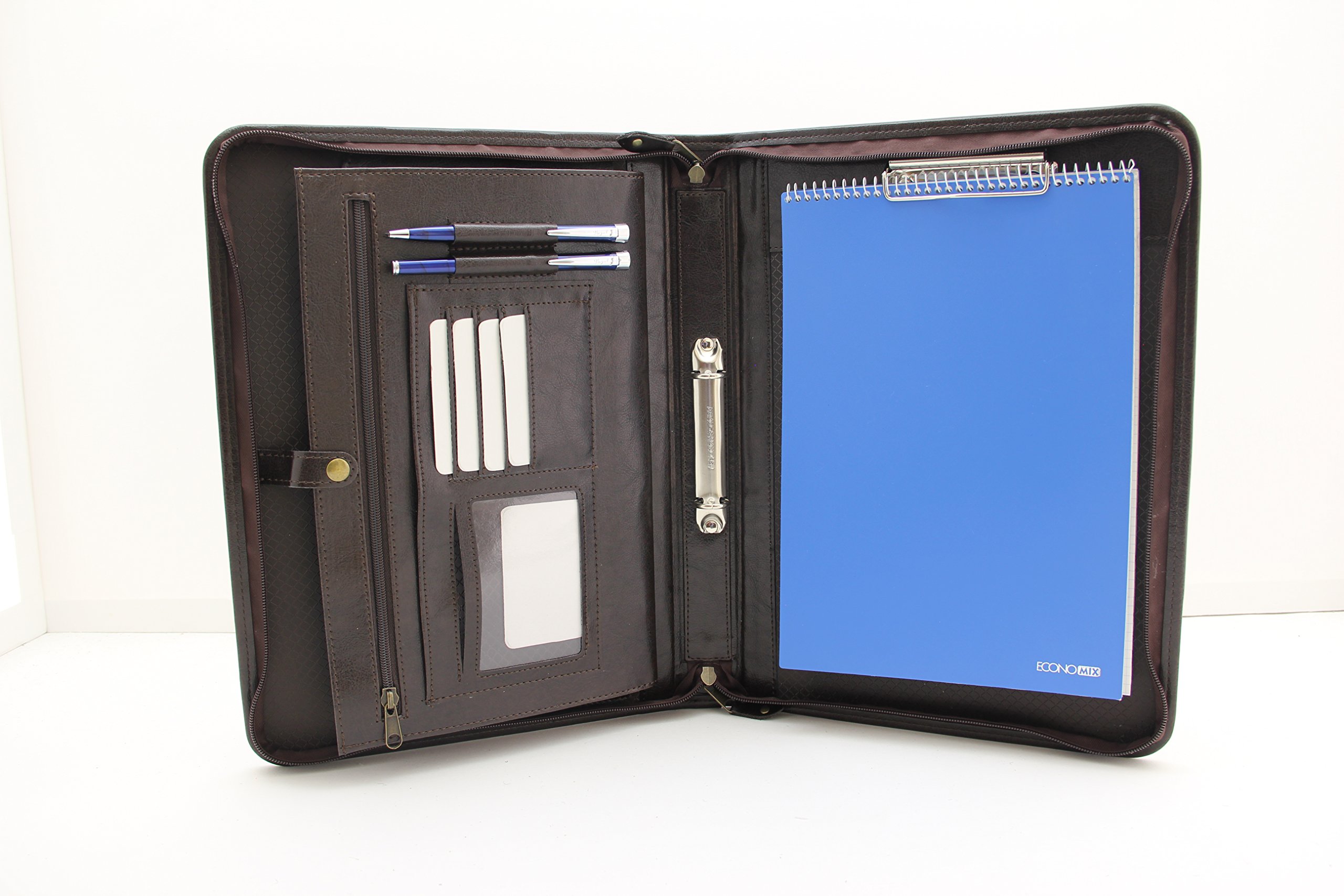 Pu Business Leather Portfolio A4 Presentation Padfolio A4 Conference Folder 2 Ring Binder Organiser (Brown)
