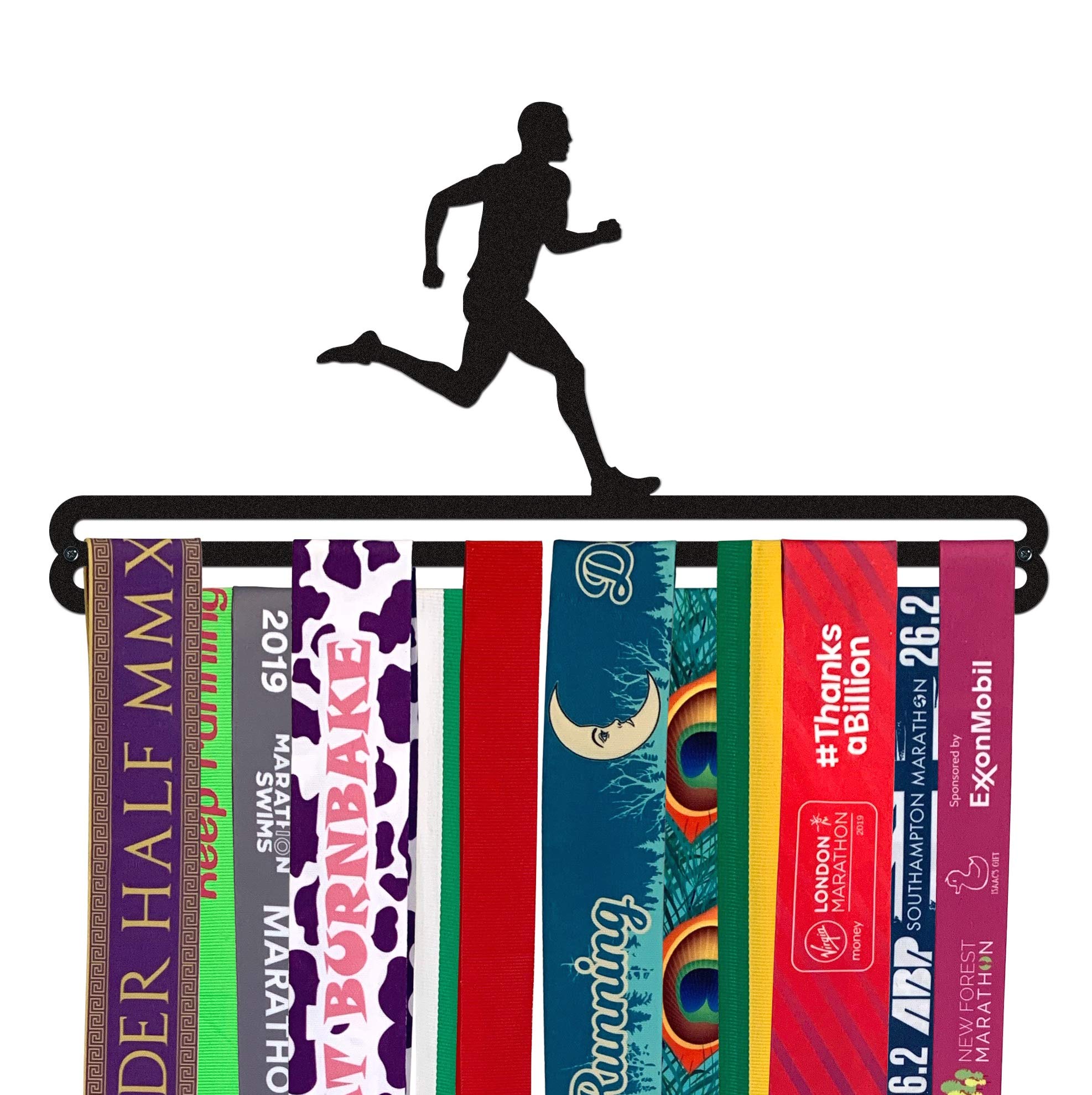 Medal Hanger Display | MALE RUNNER | Double Bar | Black Metal | Wall Mounted Running Medal Holder | The Medal Hanger Shop | Made in Britain