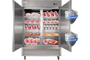 JINSONG 54" Commercial Freezer 2 Solid Door, 49 cu.ft 2 Section Stainless Steel Reach-in Freezer for Restaurant, Bar, Shop, Farm, Home, Fan Cooling Freezer with 8 Shelves and 4 wheels