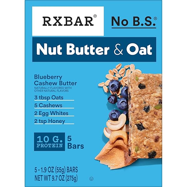 RXBAR NUT BUTTER AND OAT PROTEIN BARS, PROTEIN SNACKS, SNACK BARS, BLUEBERRY CASHEW BUTTER, 9.7OZ BOX (5 COUNT)